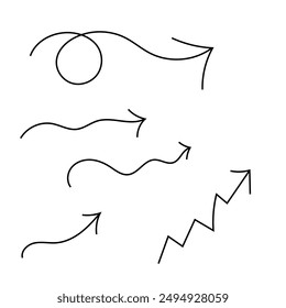 Collection of line and curved arrows. hand drawn arrows