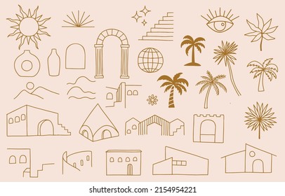 Colección de diseño de línea con construcción, ciudad, naturaleza.Icono de vector editable para sitio web, pegatina, tatuaje