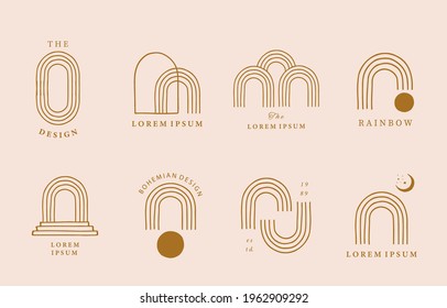 Collection of line design with curve,rainbow.Editable vector illustration for website, sticker, tattoo,icon