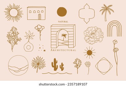 Collection of line design object with nauture,door,,building.Editable vector illustration for social media,icon