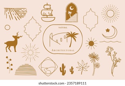Collection of line design object with nauture,door,,building.Editable vector illustration for social media,icon