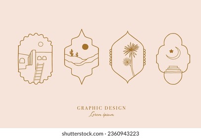 Kollektion von Line-Design-Objekt mit Natur, Tür, Gebäude.Bearbeitbare Vektorgrafik für soziale Medien,Symbol
