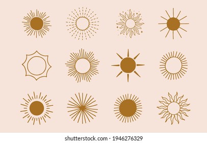 Collection of line design with sun.Editable vector illustration for website, sticker, tattoo,icon