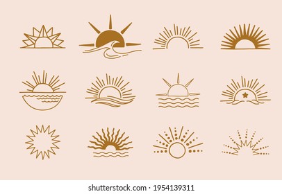 Colección de diseño de línea con sun.Ilustración vectorial editable para sitio web, pegatina, tatuaje,icono