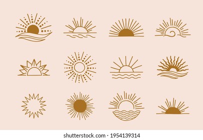 Kollektion von Liniendesign mit sun.Bearbeitbare Vektorgrafik für Website, Aufkleber, Tattoo, Symbol