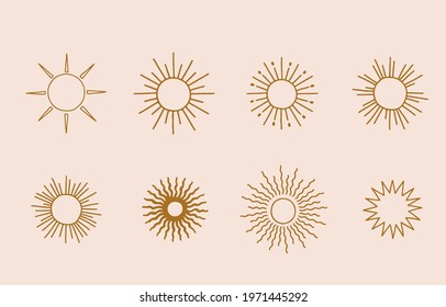 Collection of line design with sun.Editable vector illustration for website, sticker, tattoo,icon