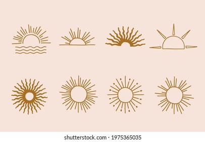 Collection of line design with sun.Editable vector illustration for website, sticker, tattoo,icon