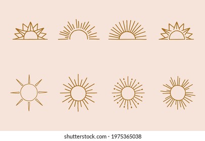 Collection of line design with sun.Editable vector illustration for website, sticker, tattoo,icon