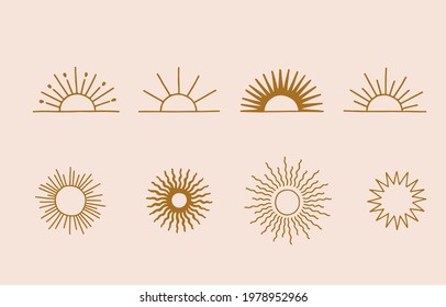 Collection of line design with sun.Editable vector illustration for website, sticker, tattoo,icon