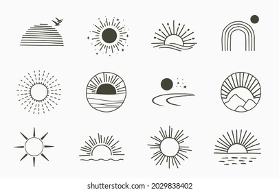 Collection of line design with sun.Editable vector illustration for website, sticker, tattoo,icon