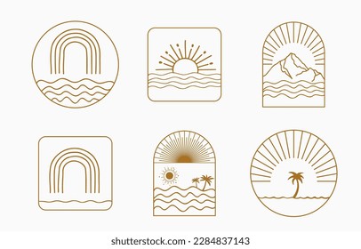 Collection of line design with sun.Editable vector illustration for website, sticker, tattoo,icon