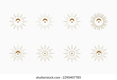 Collection of line design with sun.Editable vector illustration for website, sticker, tattoo,icon