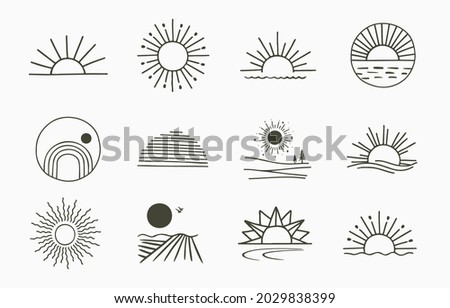 Collection of line design with sun.Editable vector illustration for website, sticker, tattoo,icon