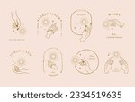 Collection of line design with sun,hand.Editable vector illustration for website, sticker, tattoo,icon