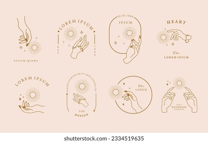 Collection of line design with sun,hand.Editable vector illustration for website, sticker, tattoo,icon