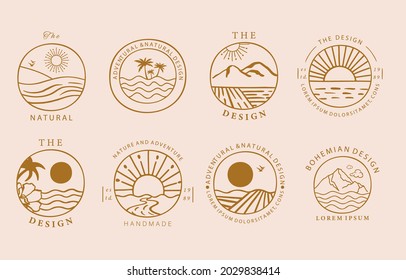 Collection of line design with sun,mountain.Editable vector illustration for website, sticker, tattoo,icon