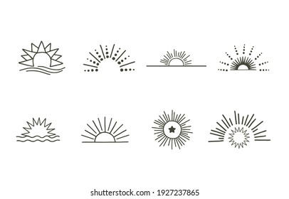Collection line design and sun sea wave Editable vector illustration for website  sticker  tattoo icon
