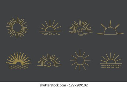 Kollektion von Liniendesign mit Sonne,Meer,Welle.Bearbeitbare Vektorgrafik für Website, Aufkleber, Tattoo,Symbol