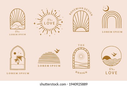 Collection line design and sun sea wave Editable vector illustration for website  sticker  tattoo icon