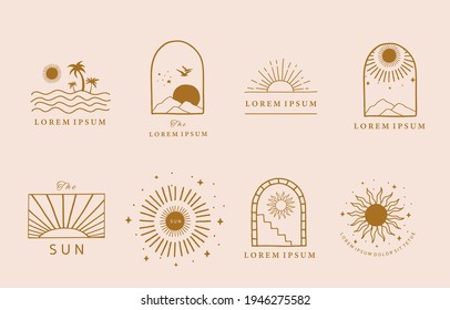 Collection of line design with sun,sea,wave.Editable vector illustration for website, sticker, tattoo,icon