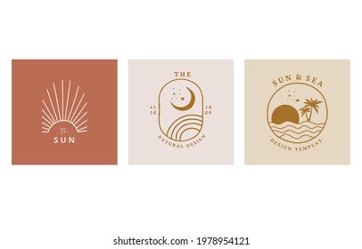 Collection of line design with sun,sea,wave.Editable vector illustration for website, sticker, tattoo,icon