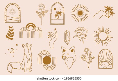 Collection of line design with sun,sea,wave.Editable vector illustration for website, sticker, tattoo,icon