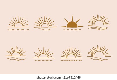 Collection of line design with sun,sea,wave.Editable vector illustration for website, sticker, tattoo,icon