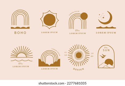 Collection of line design with sun,sea,wave.Editable vector illustration for website, sticker, tattoo,icon