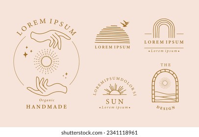 Kollektion von Liniendesign mit Sonne,Meer,Welle.Bearbeitbare Vektorgrafik für Website, Aufkleber, Tattoo,Symbol