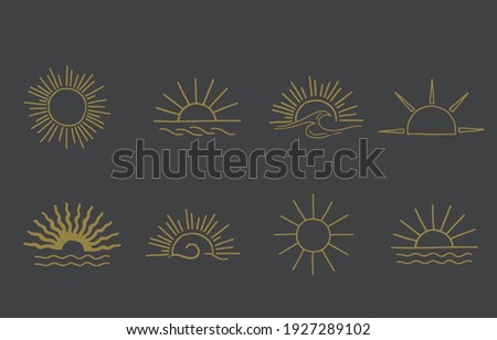 Collection of line design with sun,sea,wave.Editable vector illustration for website, sticker, tattoo,icon