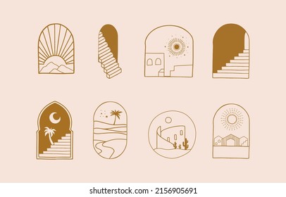 Collection of line design with sun,window,building.Editable vector illustration for social media,icon