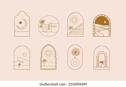 Collection of line design with sun,window,building.Editable vector illustration for social media,icon