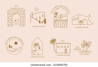 Collection of line design with sun,window,building.Editable vector illustration for social media,icon