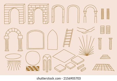 Collection of line design with sun,window,building.Editable vector illustration for social media,icon