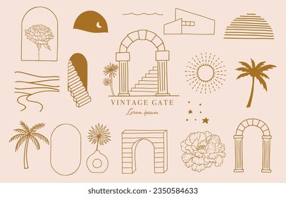 Collection of line design with sun,window,building.Editable vector illustration for social media,icon