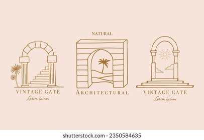 Collection of line design with sun,window,building.Editable vector illustration for social media,icon