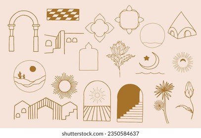 Collection of line design with sun,window,building.Editable vector illustration for social media,icon