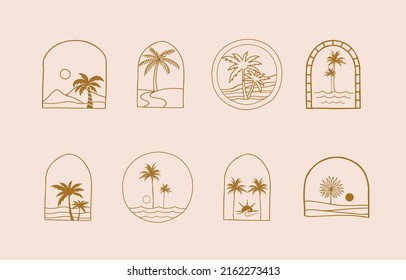 Collection of line design with tree,palm,nature.Editable vector illustration for website, sticker, tattoo,icon