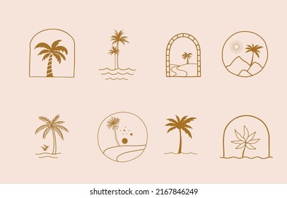 Collection of line design with tree,palm,nature.Editable vector illustration for website, sticker, tattoo,icon