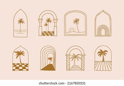 Collection of line design with tree,palm,nature.Editable vector illustration for website, sticker, tattoo,icon