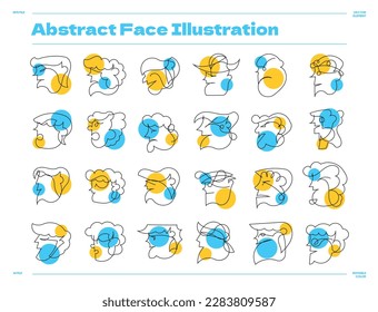 collection of line doodles with face shapes for decoration