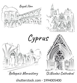 Collection Line drawing of Cyprus Landmarks.