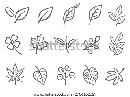 A collection of line drawing icons with various plant leaf motifs