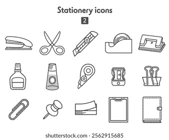 Collection of line drawing stationery icons