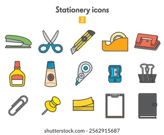 Collection of line drawing stationery icons