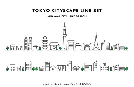 Collection of line drawings of Tokyo cityscape.