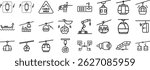 Collection of line editable icons of cable cars gondolas ropeways and transportation elements