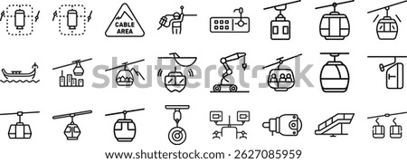 Collection of line editable icons of cable cars gondolas ropeways and transportation elements