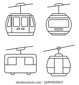 Colección de la línea de iconos editables línea de la cuerda y versión de glifo. Diferente estilo de iconos de teleférico. Ilustración vectorial Aéreas del símbolo del icono del tranvía. 