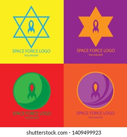 Collection Line Icon, Space Force Logo Design,galaxy Rocket Vector